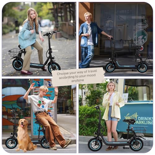 Winado Electric Scooters for Adults, 25Miles Long Range, 15.5MPH Top Speed, Foldable E-Scooter 450W Motor with 12" Pneumatic Tire, Seat, Wide Deck