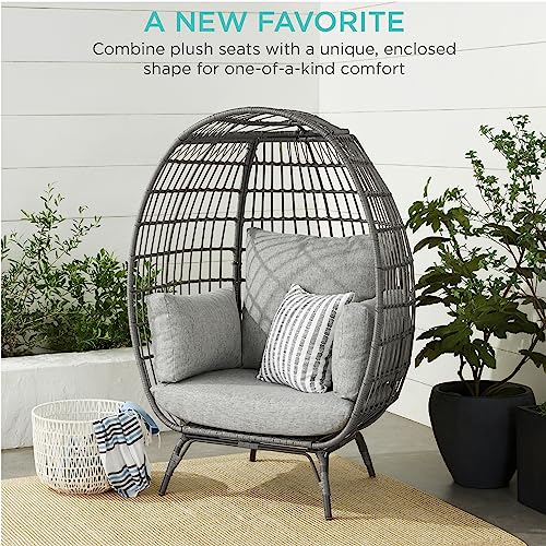 Best Choice Products Wicker Egg Chair, Oversized Indoor Outdoor Lounger for Patio, Backyard, Living Room w/ 4 Cushions, Steel Frame, 440lb Capacity