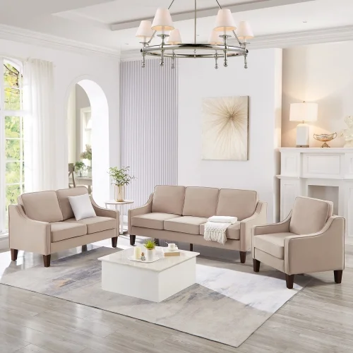 Taupe Modern Armchair, Living Room Single Seat Sofa Chair with Wooden Legs, Upholstered Velvet Accent Chair for Indoor Use