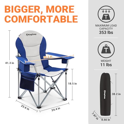 KingCamp Oversized Camping Folding Chair, Heavy Duty 450 LBS with Lumbar Support, Padded Outdoor Chair with Cup Holder