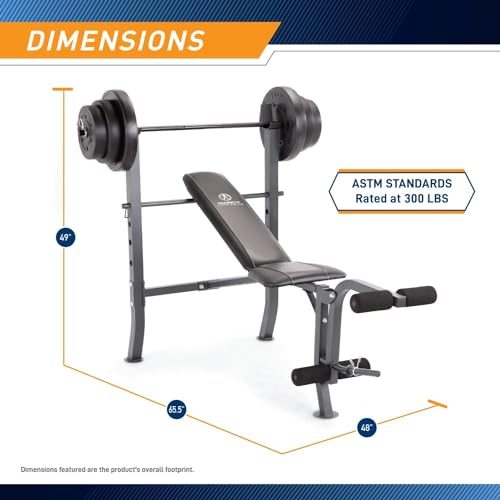 Marcy Standard Weight Bench with 80lbs to 100 lbs Vinyl-Coated Weight Set for Strength Training, Weight Lifting for Personal Home Gym
