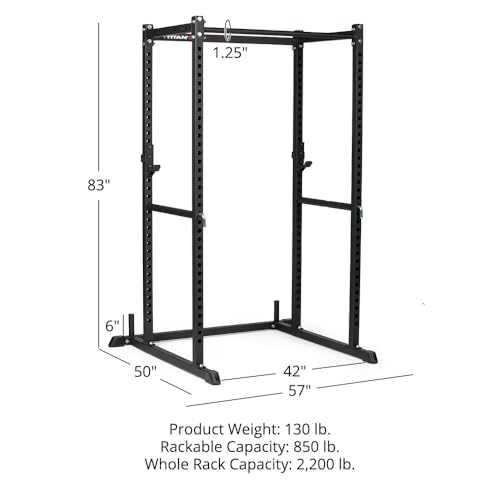 Titan Fitness T-2 Series Short Power Rack, Skinny Pull Up Bar, Pin and Pipe Safeties, Standard J-Hooks