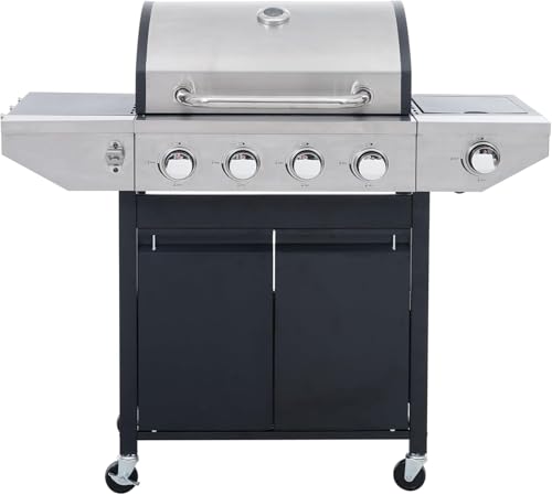 4-Burners Propane Gas Grill with Side Burner, Outdoor Stainless Steel BBQ Grill Built-in Thermometer
