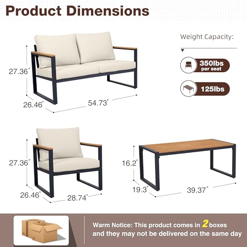 Patio Furniture Set, 4 Pieces Outdoor Patio Furniture with Coffee Table Set