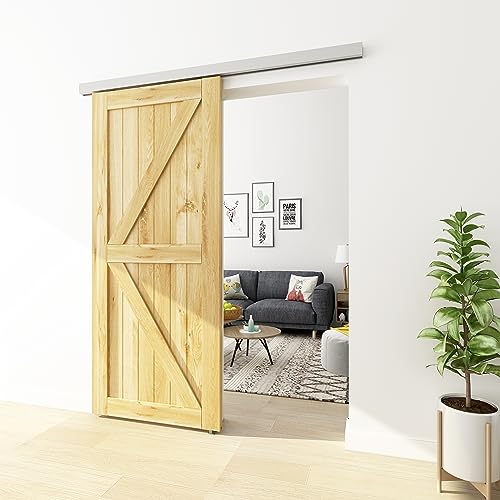 JUBEST 6FT Sliding Barn Door Track Kit, Aluminium Box Rail Wall Mounted Hidden Barn Door Hardware Kit, for Various Modern Doors, Easy to Install