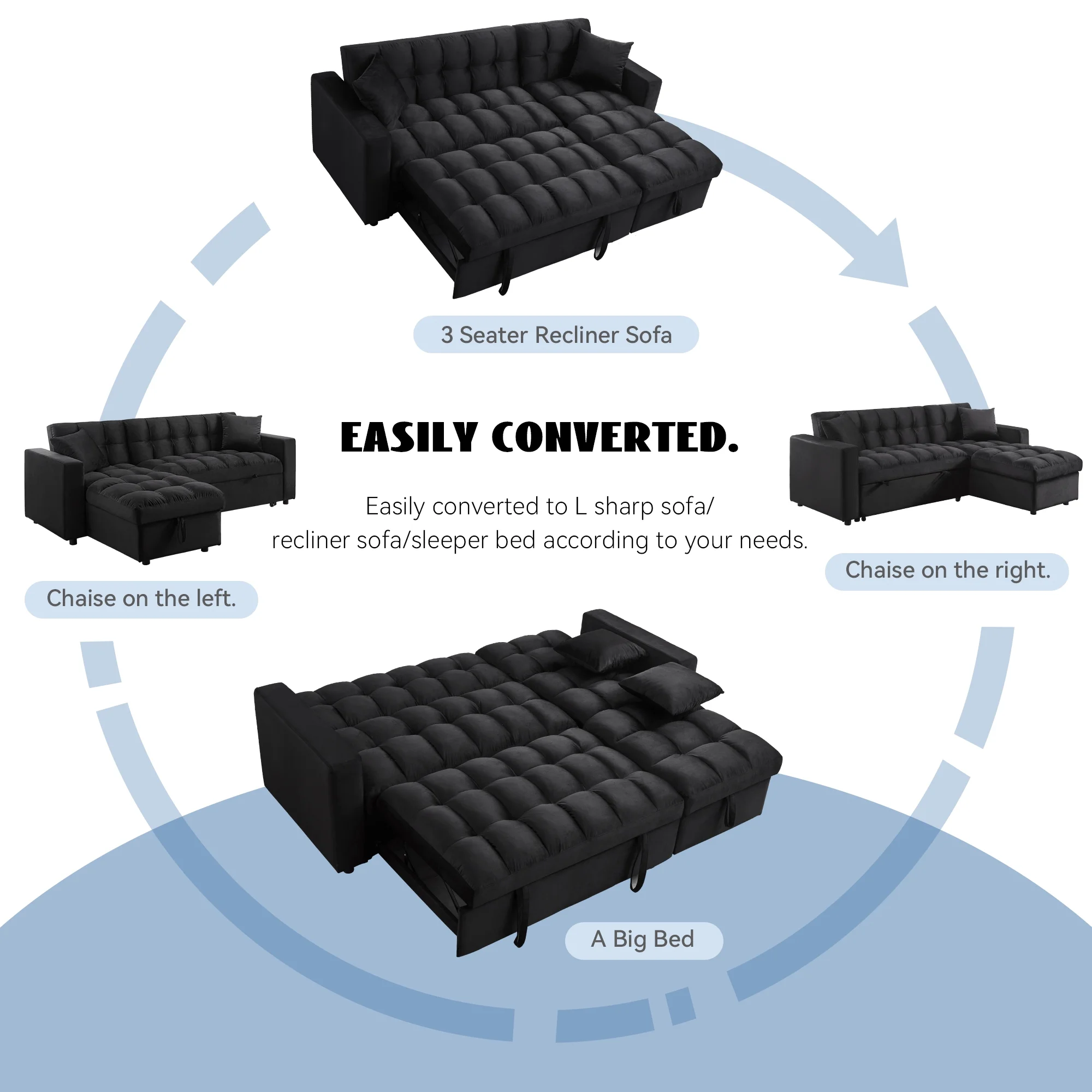 Muumblus 84" Convertible Sofa Bed, Pull Out Sofa Bed, Modern Tufted Sectional Sleeper Sofa with Storage Chaise, L Shaped Sofa Couch for Living Room