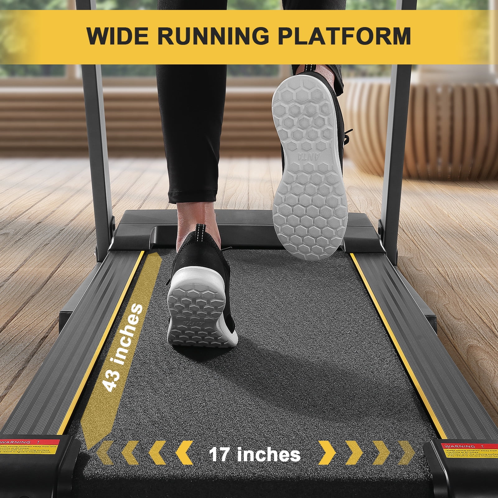Treadmill Folding Treadmill with 17 In. Wide Running Machine with Incline Quiet 1.5 HP Power 12 Preset Program Max Speed 7.5MPH