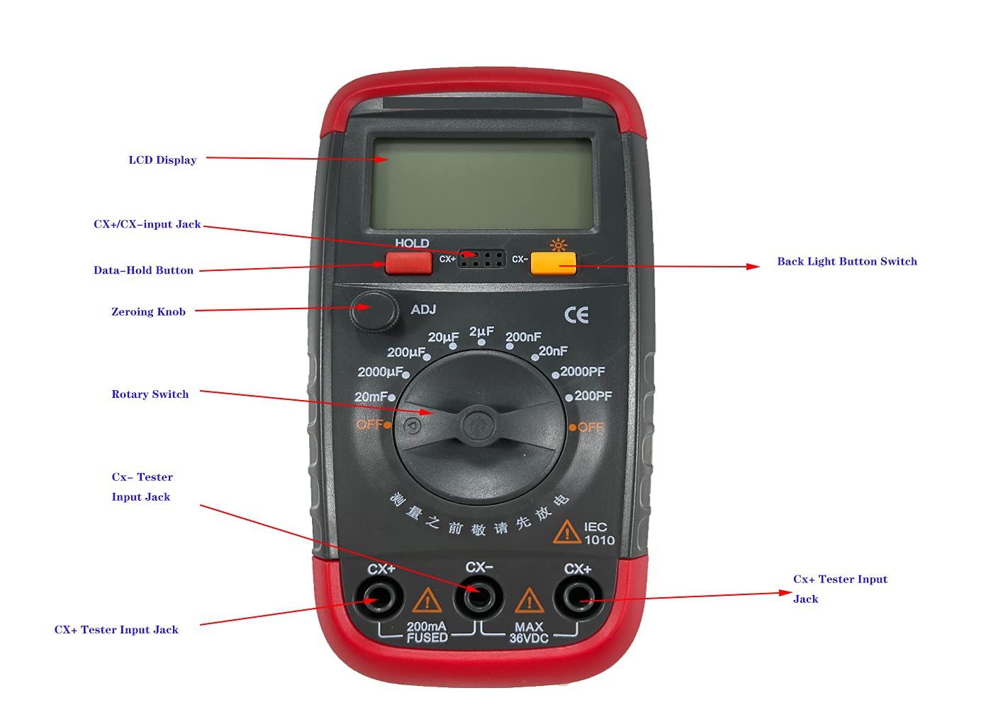 Capacitor Tester Capacitance Meter Handheld Digital Professional Capacitor Tester with LCD Display-0.1pF