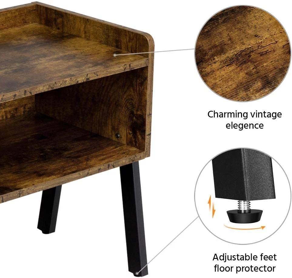 Industrial Living Room 3-Piece Table Sets - Includes Coffee Table & Two End Sofa Side Tables, Wood Home Accent Furniture, Easy Assembly, Rustic Brown