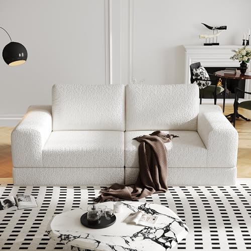 Cloud Modular Sectional Sofa, DIY Combination Modular Couch for Living Room, Unique Knitted Fabric Love Seat Couches with 2 Pillows