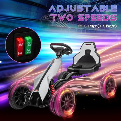 Aosom 12V Electric Go Kart for Kids, Outdoor Ride-On Toy with Forward Backward Drive & Adjustable Speed, Gift for Child 3-8 Years Old, White