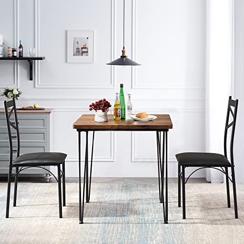 VECELO Kitchen Dining Room Table Set with 2 Chairs for Small Space, Apartment,Metal Steel Frame