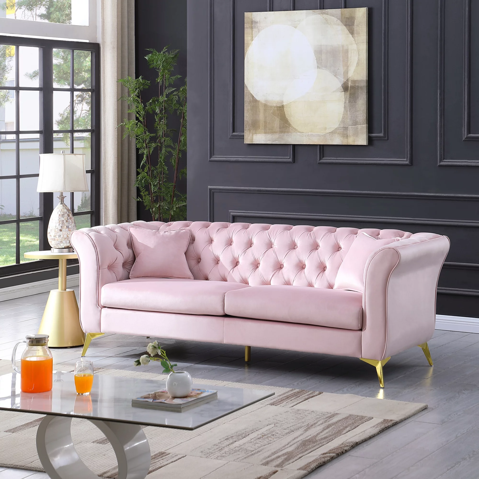 Chesterfield sofa ,Stanford sofa , high quality Chesterfield sofa ,pink color , tufted and wrinkled fabric sofa;contemporary Stanford sofa