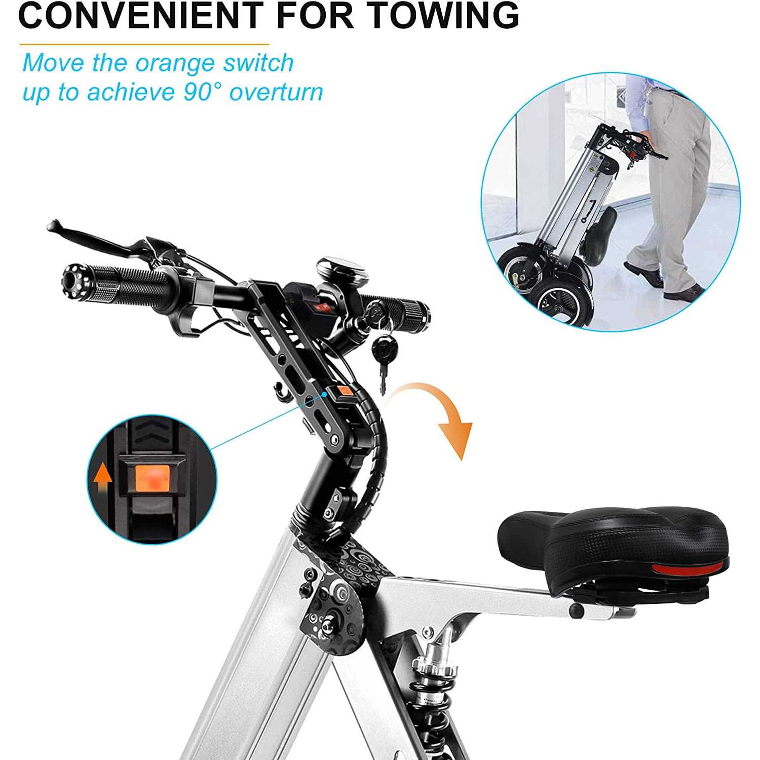 Topmate ES32 Electric Scooter Tricycle for Adult, Foldable 3 Wheel Mobility Scooter with Reverse Function, Key Switch and Electric