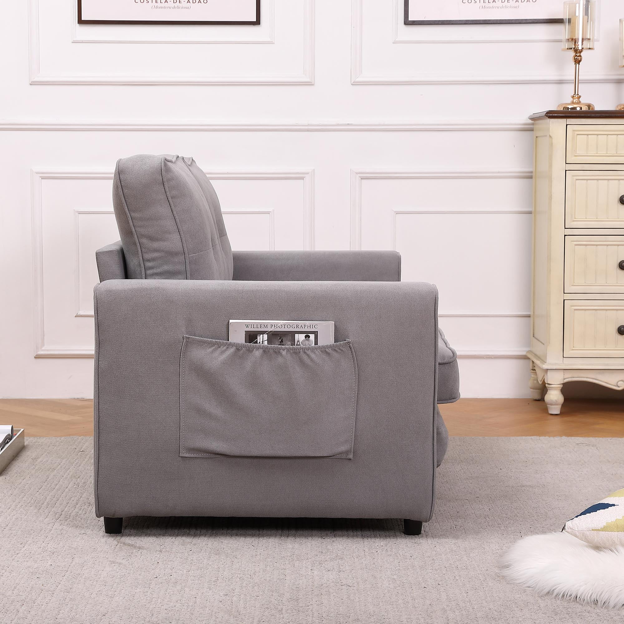 3-in-1 Upholstered Futon Sofa Convertible Floor Sofa bed,Foldable Tufted Loveseat with Pull Out Sleeper Couch Bed