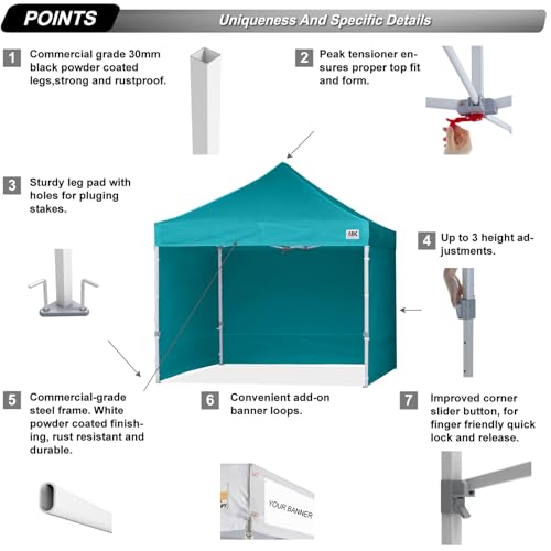 ABCCANOPY Easy Pop Up Canopy Tent with Sidewalls 10x10 Commercial -Series, White
