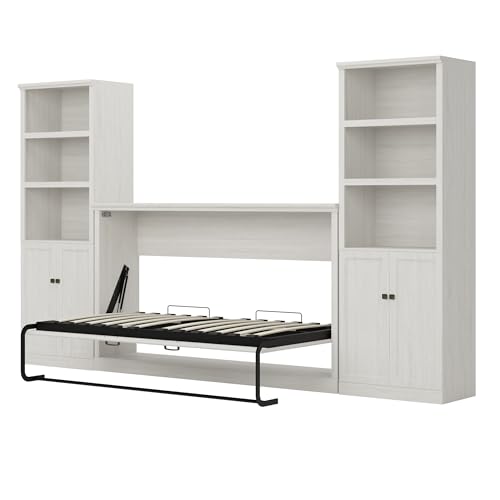 SOFTSEA Twin Size Murphy Bed with 2 Side Cabinet Storage Shelf, Horizontal Murphy Bed with Bookcase