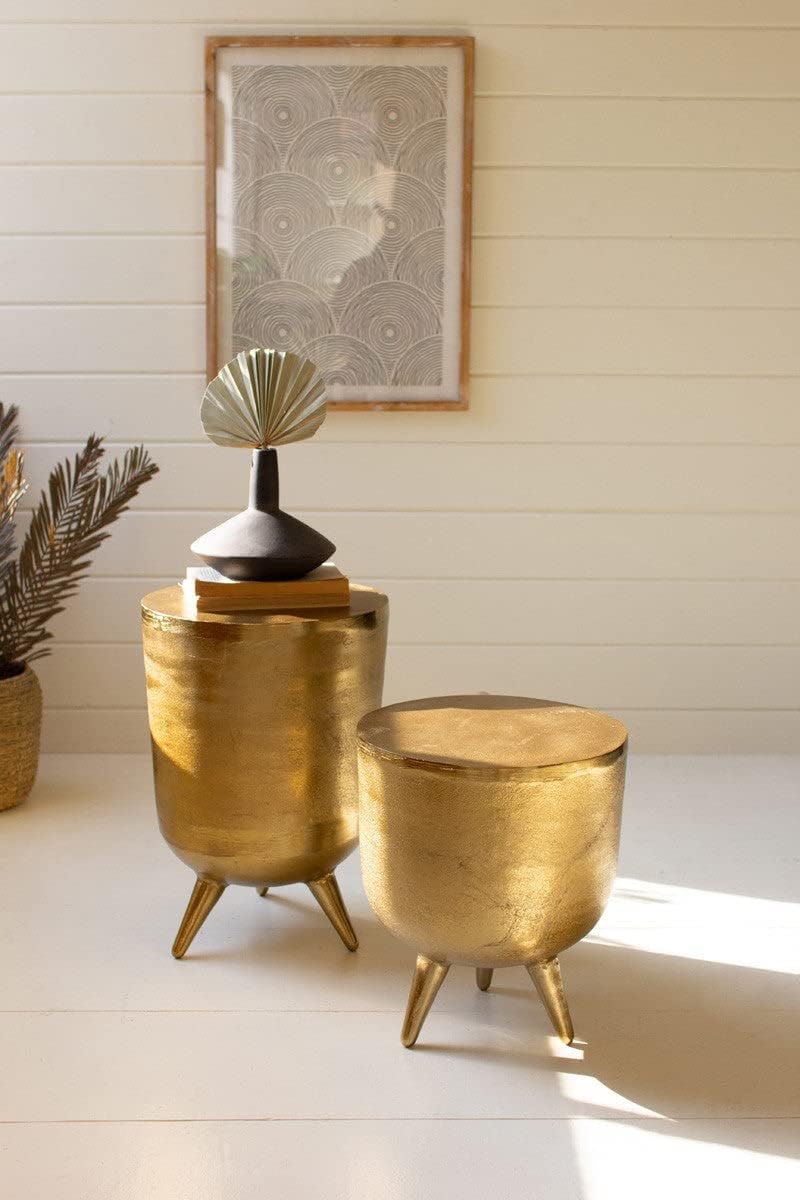 Kalalou NTK1019 Antique Brass Aluminum Drum Tables,19-inch Height, Set of 2