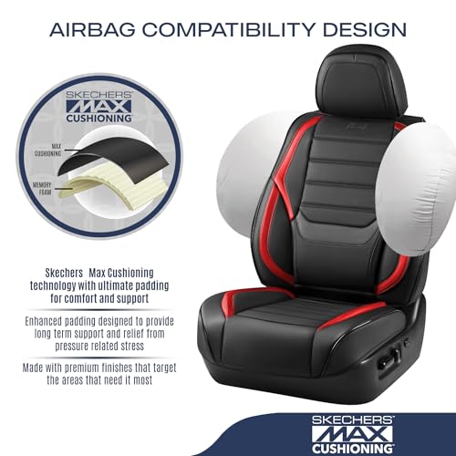 Skechers MAX Cushioning Seat Covers,Memory Foam Leather Car Seat Covers,Waterproof Car Seat Protector Front Seats