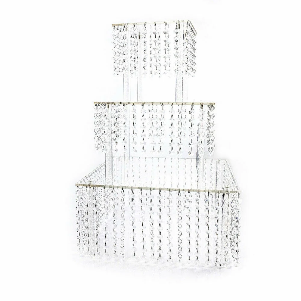 Miumaeov Set of 3 Clear Acrylic Cake Stands Square Cupcake Stands Dessert Display with Crystal Pendants