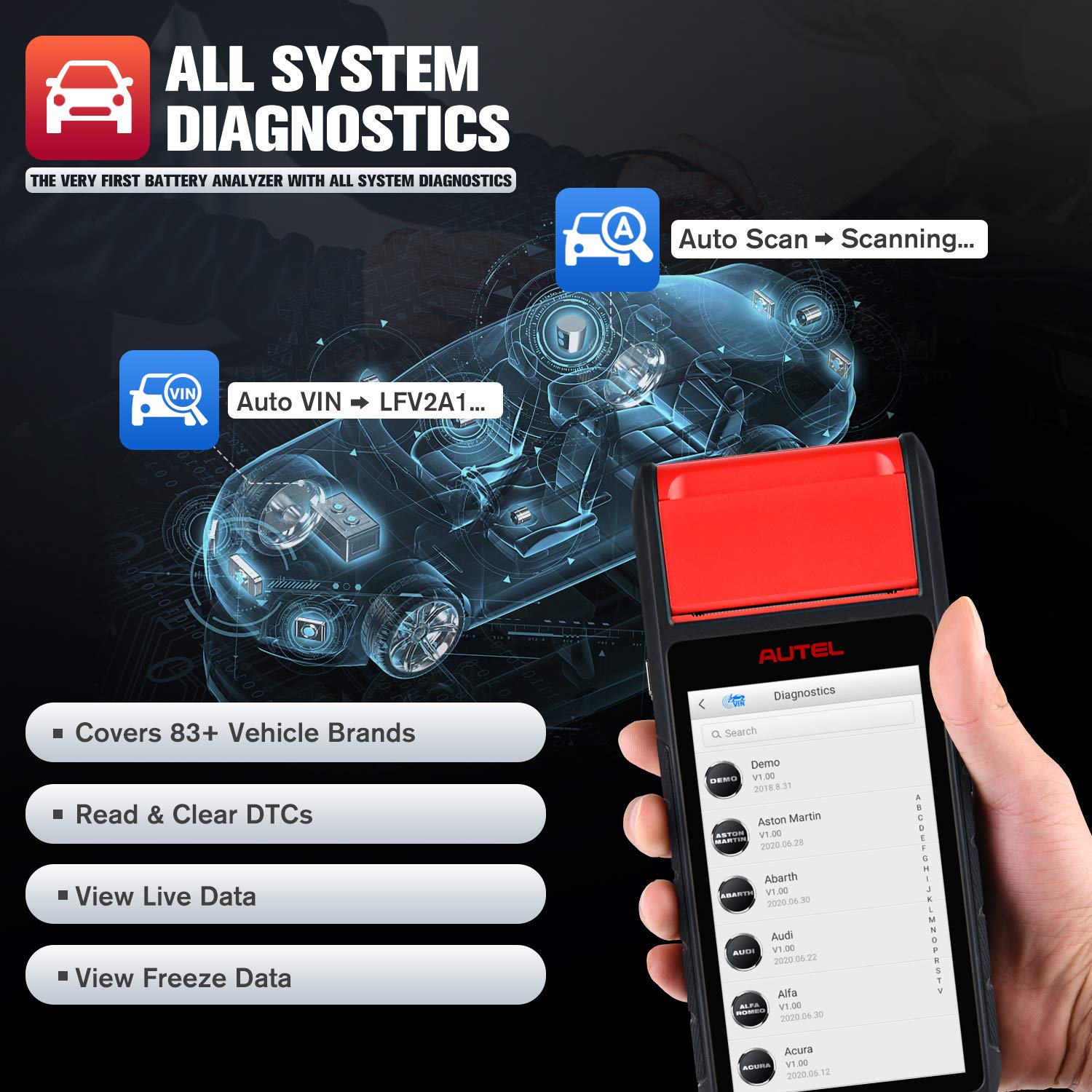 Autel Battery Tester MaxiBAS BT608 (E), 2022 Updated from BT508/ BT506, Autel OBD2 All System Diagnostic Scan Tool, Cold Cranking Analyser