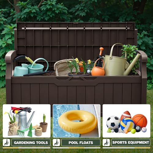 Flamaker 80 Gallon Storage Bench Outdoor Indoor, Durable All-Weather Seating with Hidden Storage, Lockable Deck Box for Garden, Patio