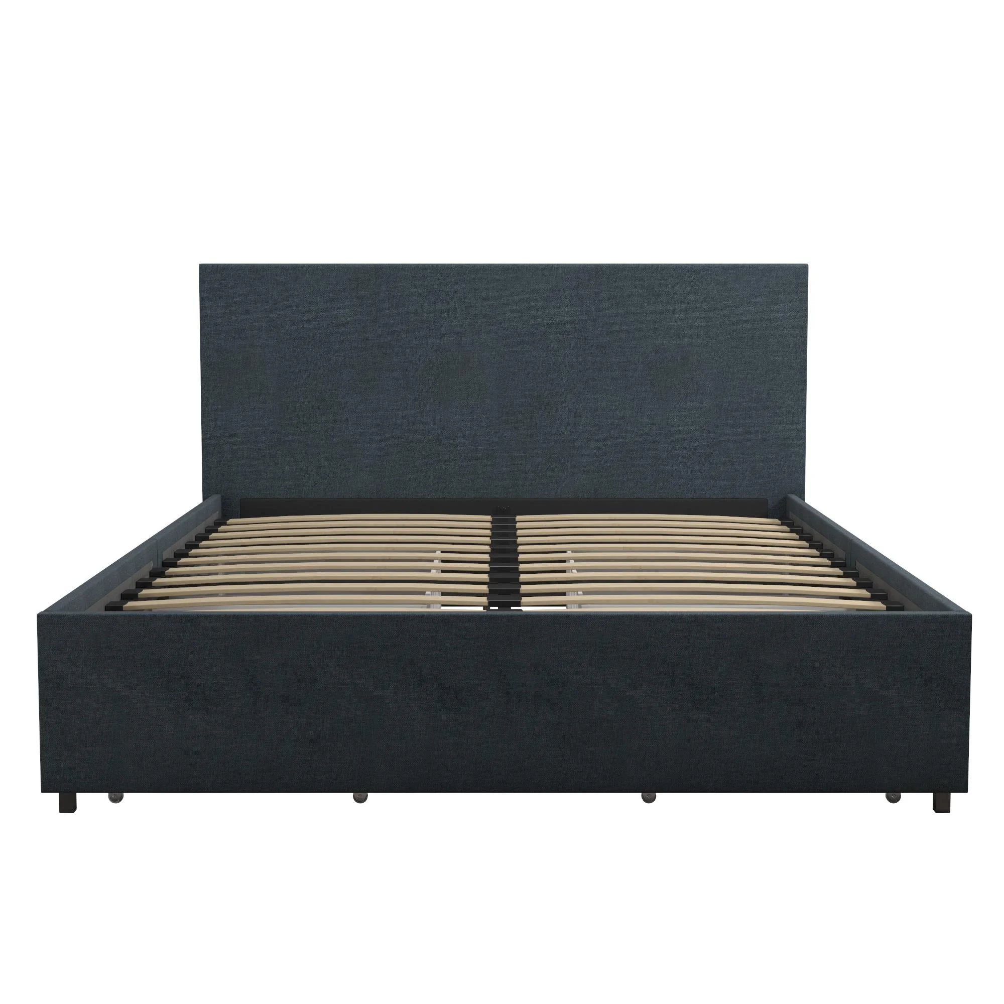 Novogratz Kelly Upholstered Storage Bed Frame, Full, Navy Blue Linen