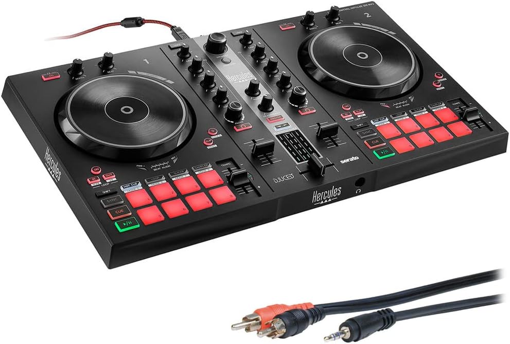 Hercules DJ Control Inpulse 300 2-Deck USB DJ Controller for Serato DJ Lite and DJUCED Bundle with 6' Comprehensive Standard Series 3.5mm Stereo Mini