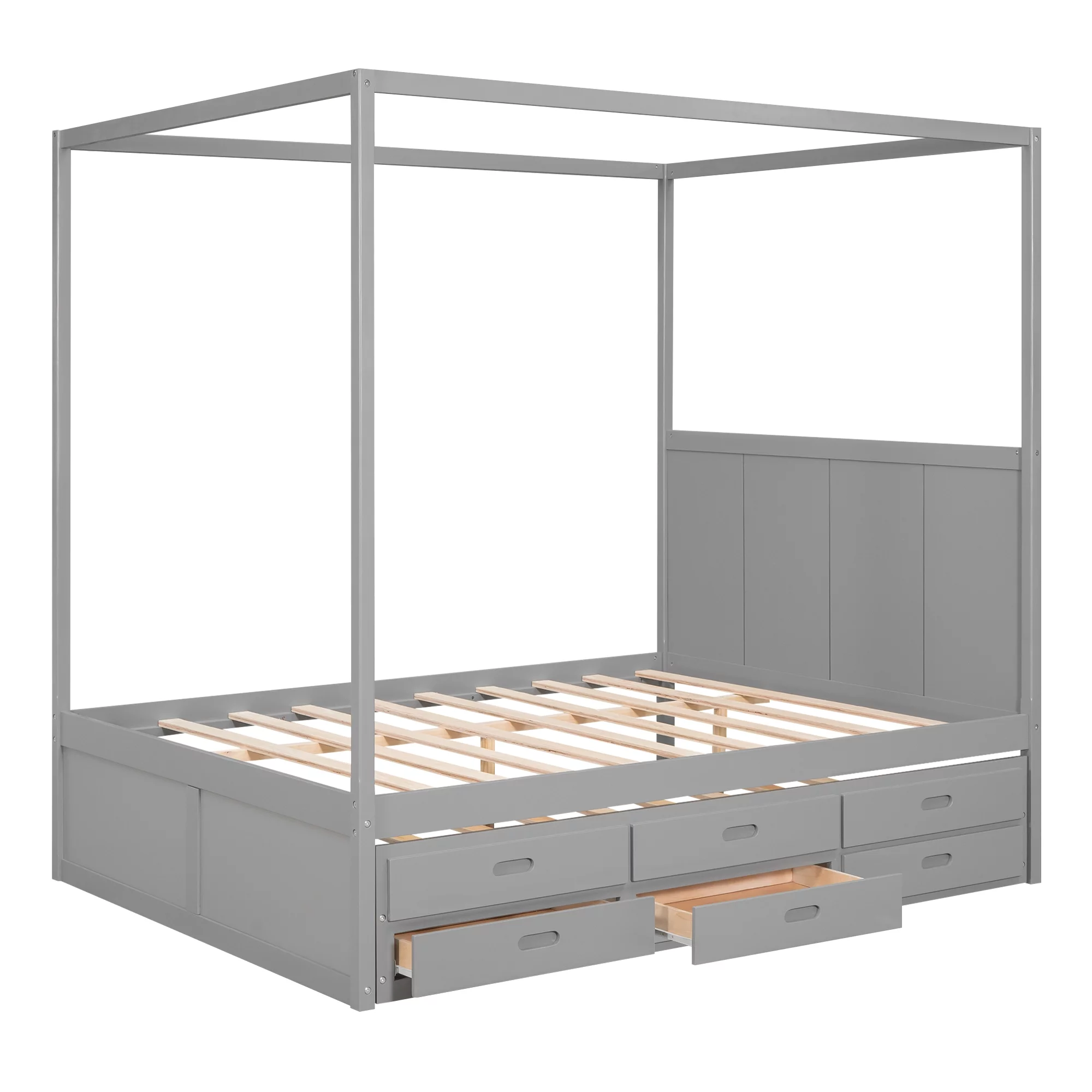 KOSBON Platform Bed with Trundle, Wooden Queen Platform Bed Frame with Twin Trundle and 3 Storage Drawers