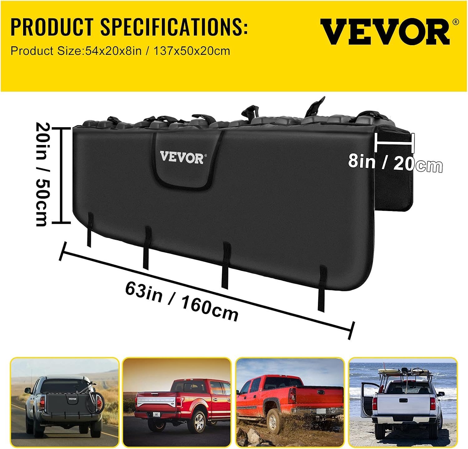 VEVOR Tailgate Pad for Bikes, Tailgate Protection Cover Carries UP to 6 Mountain Bikes, 63 Bike Pickup Pad for Pickup Truck, Upgraded
