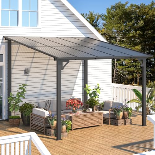 AECOJOY 10&rsquo; x 10&rsquo; Gazebo, Wall Mounted Gazebos Pergola on Clearance, Outdoor Patio Lean to Gazebo Awnings for Deck, Porch