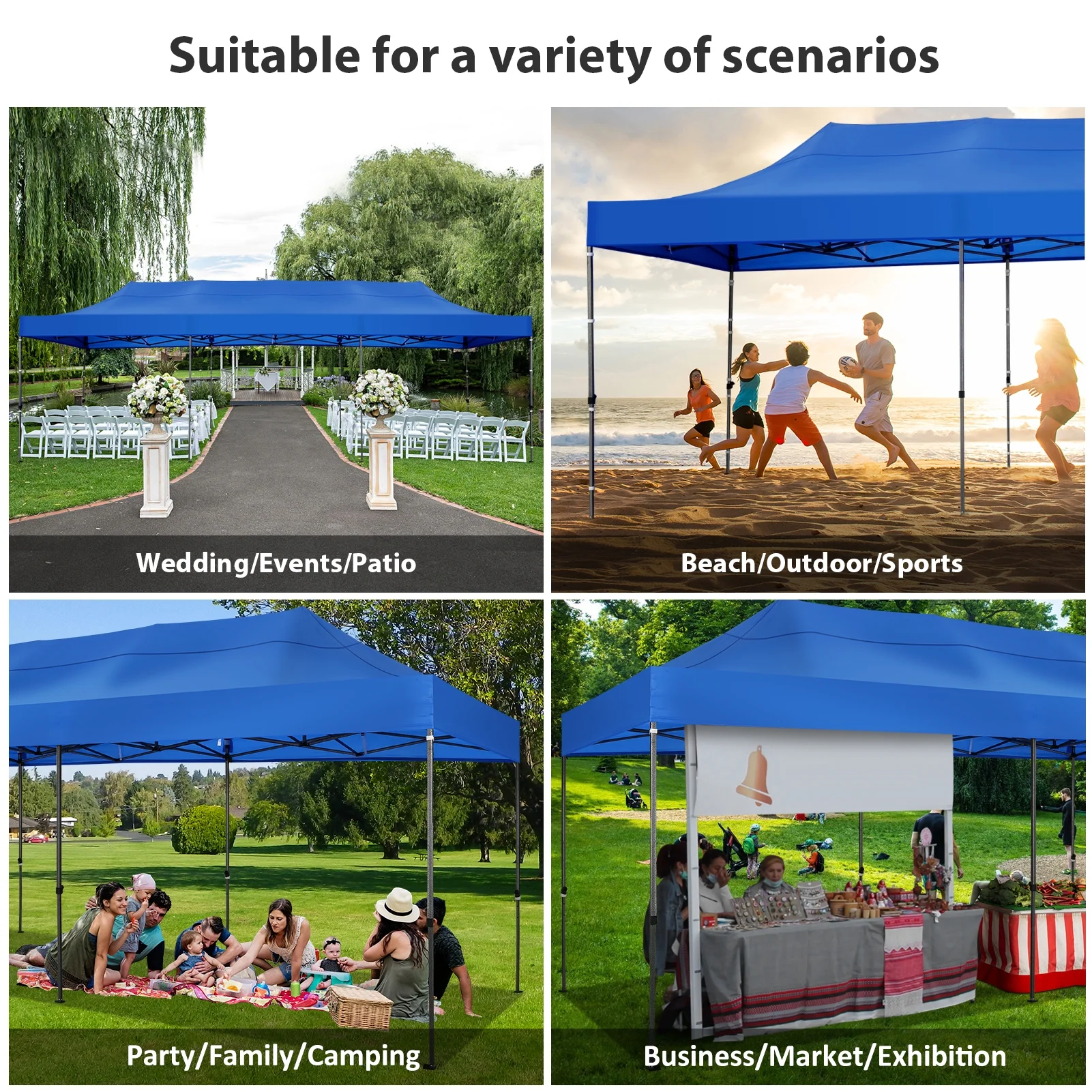 SANOPY 10x30 ft Pop up Outdoor Canopy Tent, Heavy Duty Canopy with 8 Wind Ropes, 3 Heigh Adjustable Gazebo Shelter with Wheeled Bag for Party