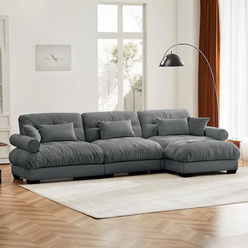 130" Modular Sectional Sofa,Velvet Upholstered Couches for Living Room,3 Seater Green Sofa Couch with Movable Ottoman