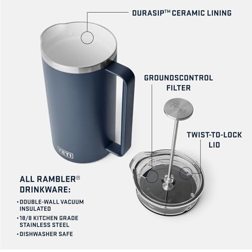 YETI Rambler French Press Coffee Maker, with GroundsControl Filter