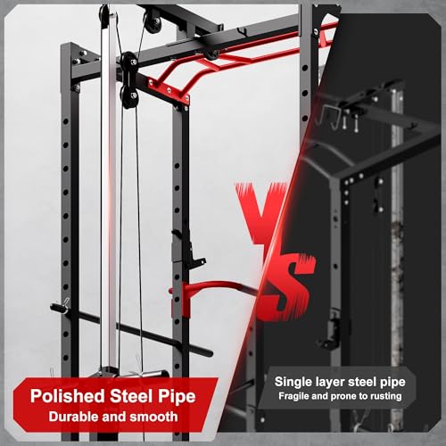 Power Cage, 2000LBS Multi-Function S11 Power Rack with LAT Pulldown, Squat Rack with Adjustable Pulley System and More Training Attachments