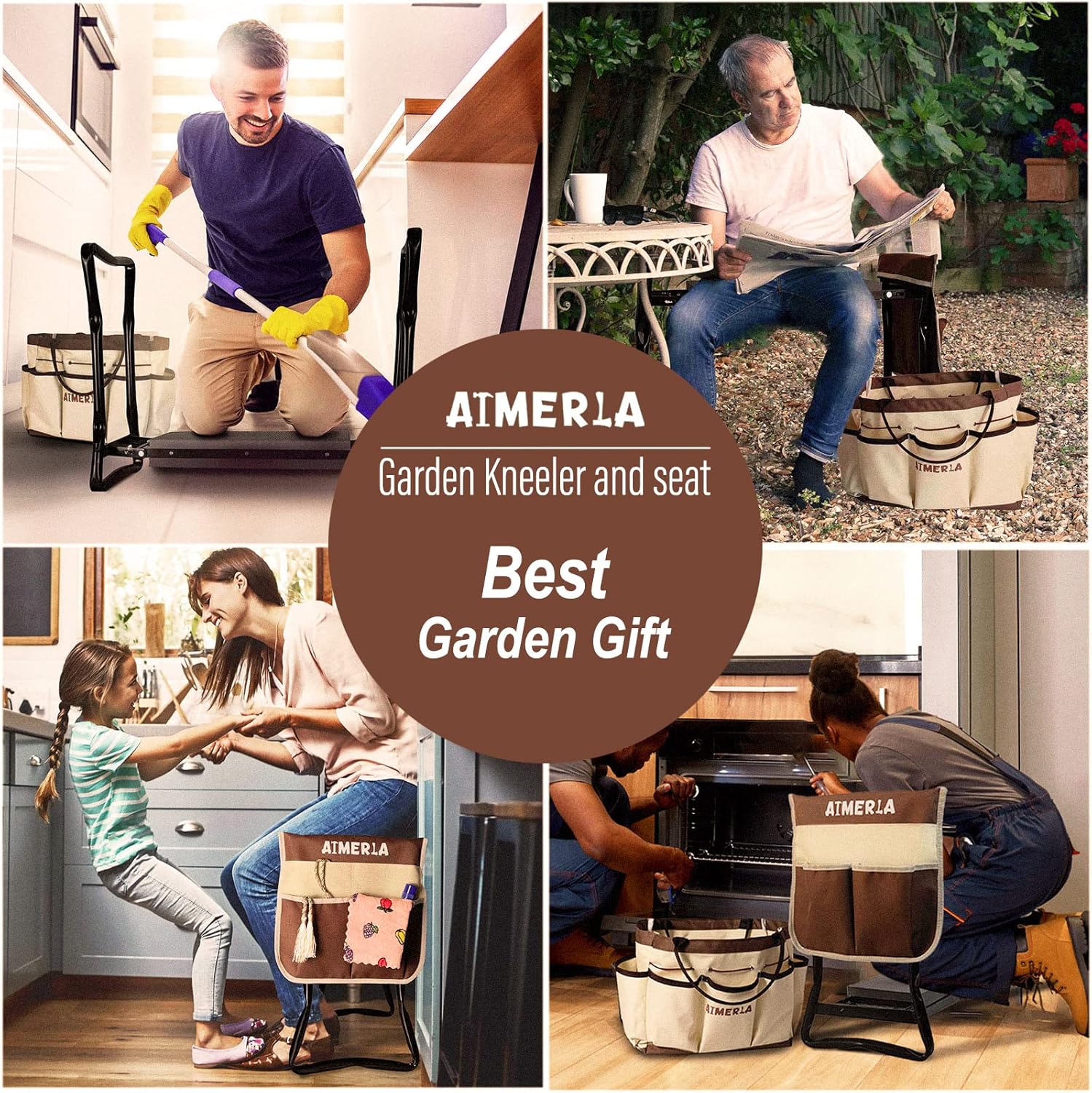 Aimerla Foldable Garden Kneeler Seat Heavy Duty {Soft Thick Kneeling Pad} Durable Garden Stool - 2 large Capacity Garden Tool Bags with Pockets