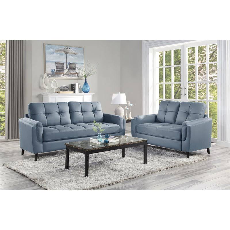 Lexicon Dorelle Modern Contemporary Microfiber Tufted Sofa in Blue and Black - 9340BU-3