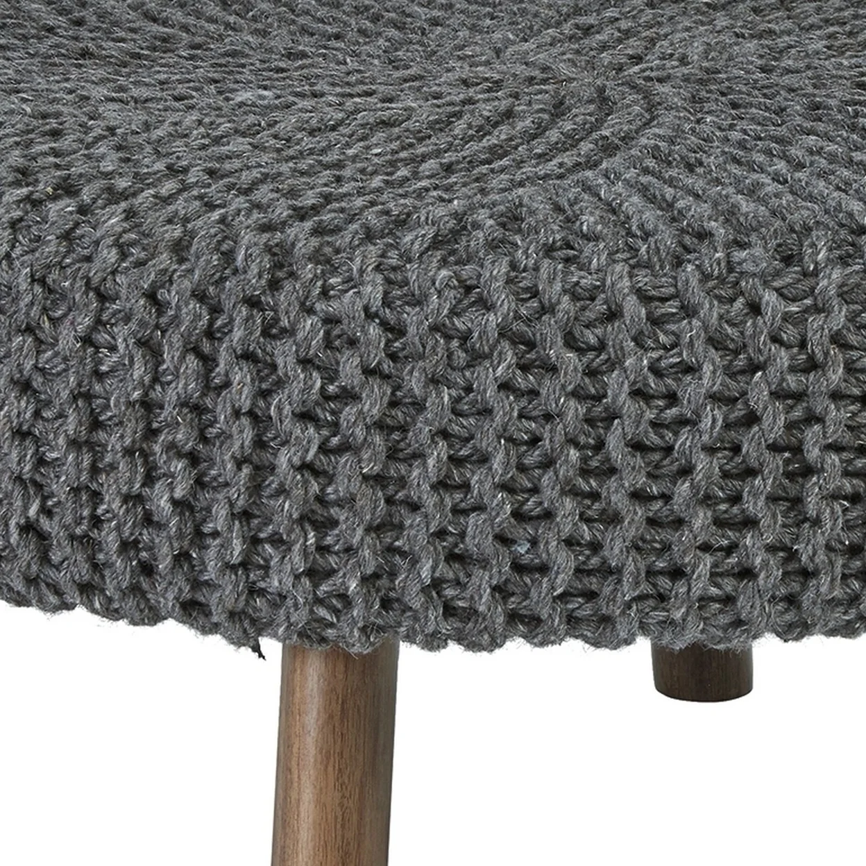Oversized Accent Ottoman with Hand Knitted Fabric Charcoal Gray- Saltoro Sherpi