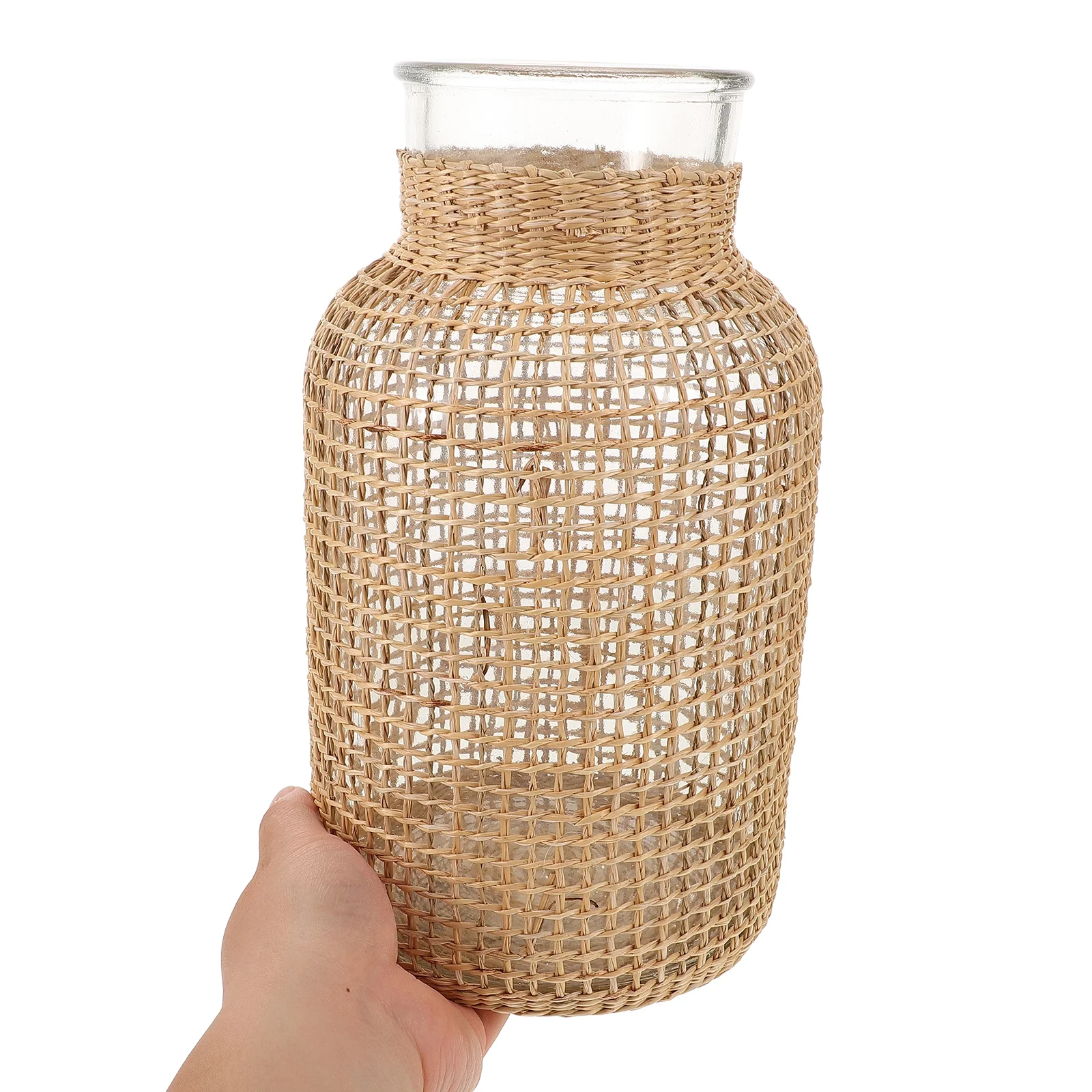 Woven Rattan Vase Glass Vase Flower Pot Vase Table Centerpiece Glass Planter