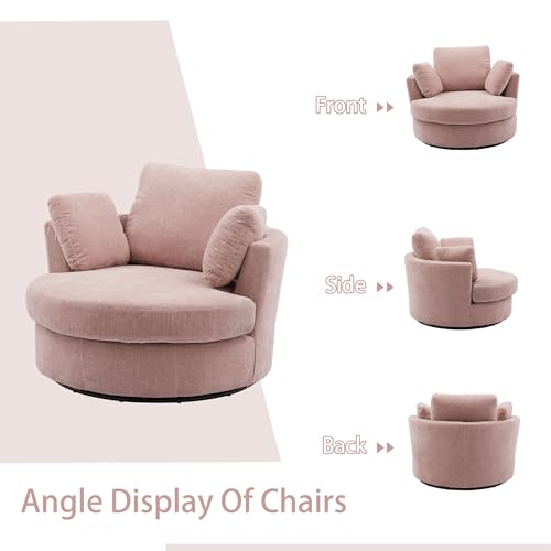 Chifee & Vingol 42.2" Oversized Swivel Accent Chair Round Barrel Chair,Chenille,Beige