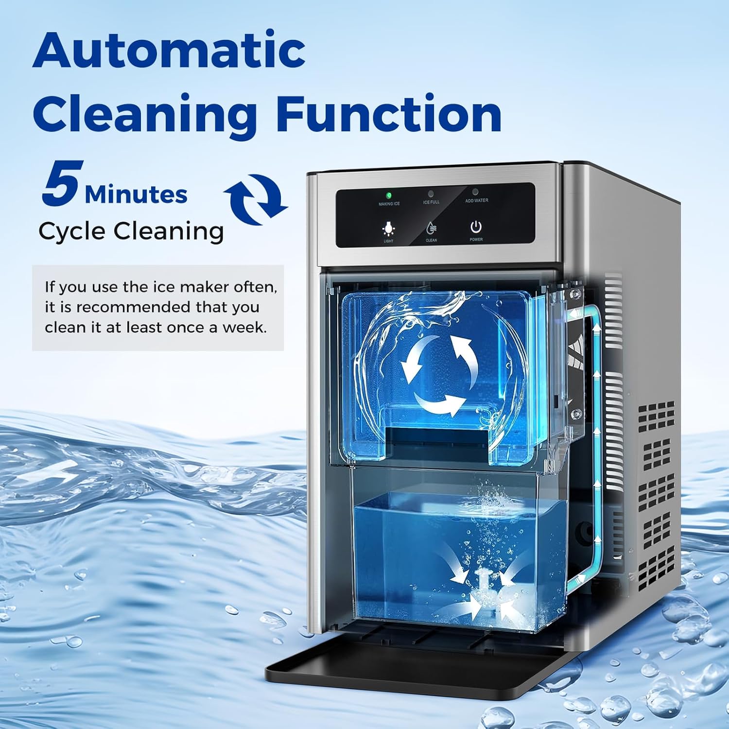 COSTWAY Nugget Ice Maker Countertop, 40 Lbs/24H Soft Ice, Pebble Ice Maker with Self-Cleaning Function, LED Light, Manual and Auto Water Refill