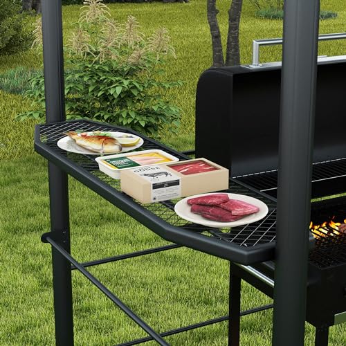 Outsunny 8' x 5' Grill Gazebo Shelter with Interlaced Vented Polycarbonate Roof, Outdoor BBQ Canopy with Side Shelves