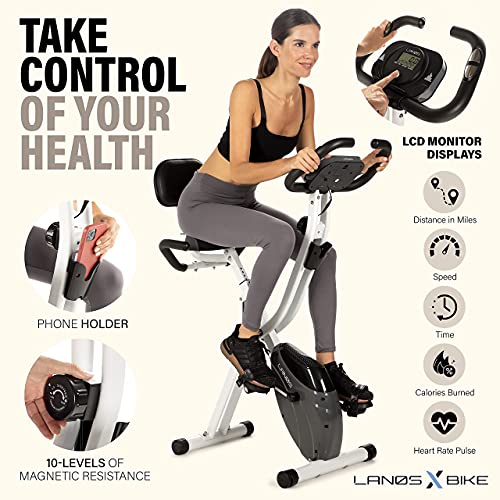 LANOS Workout Bike For Home - 2 In 1 Recumbent Exercise Bike and Upright Indoor Cycling Bike Positions, 10 Level Magnetic Resistance Exercise Bike