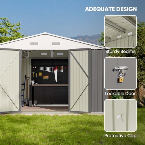 Patiowell 5x3 FT Outdoor Storage Shed, Tool Shed with Sloping Roof and Lockable Door, Metal Shed for Backyard Garden Patio Lawn, Brown