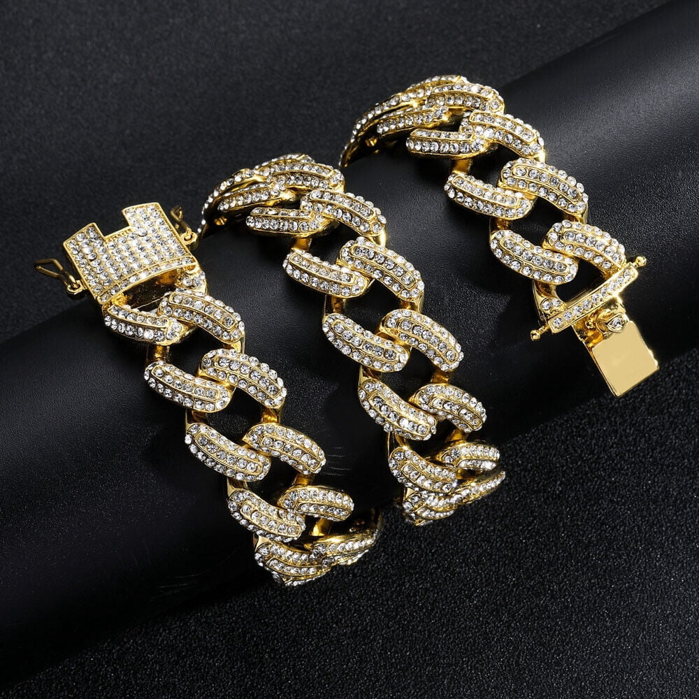 Men Hip Hop 19mm Necklaces Cuban Chains Bling CZ 18K Gold Silver Plated Jewelry