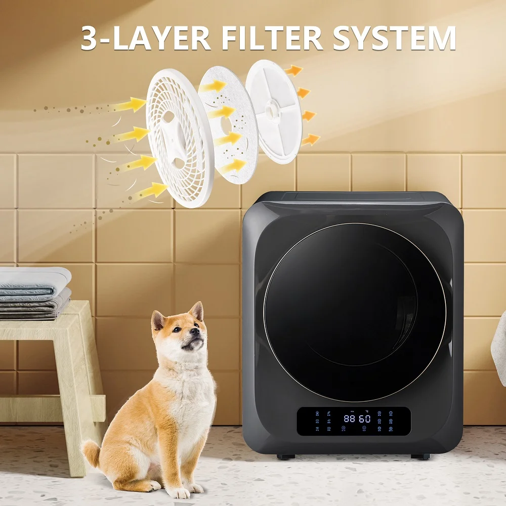 Portable Mini Cloth Dryer Machine FCC Certificate PTC Heating Tumble Dryer Electric Control Panel,Grey Body with Black Door,850W