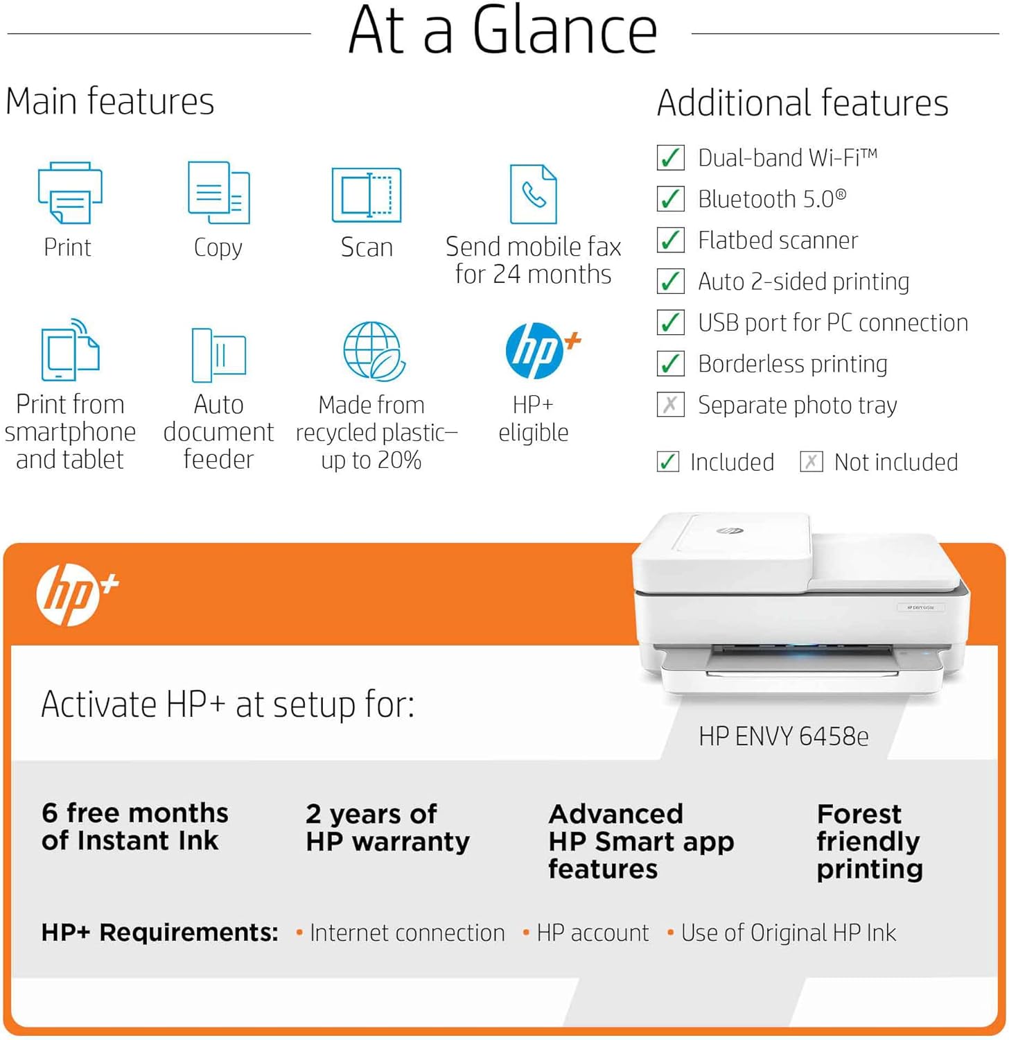 HP Envy 64 58e All-in-One Wireless Color Inkjet Printer for Home Office, White- Print Copy Scan - 10 ppm, 4800 x 1200 dpi, Auto 2-Sided Printing
