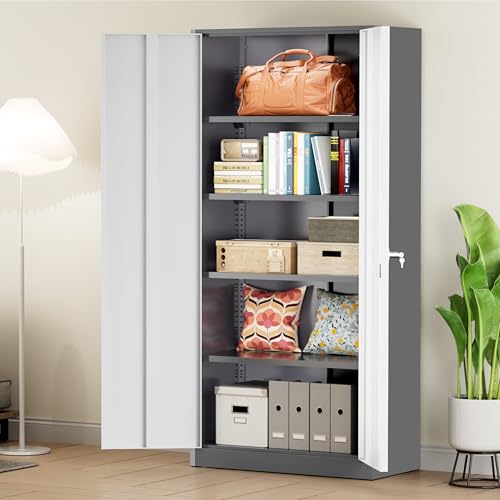 Greenvelly Metal Storage Cabinet, 72" Black Locking Storage Cabinets with Doors and 4 Shelves, Metal Cabinet for Garage Home Office, Classroom