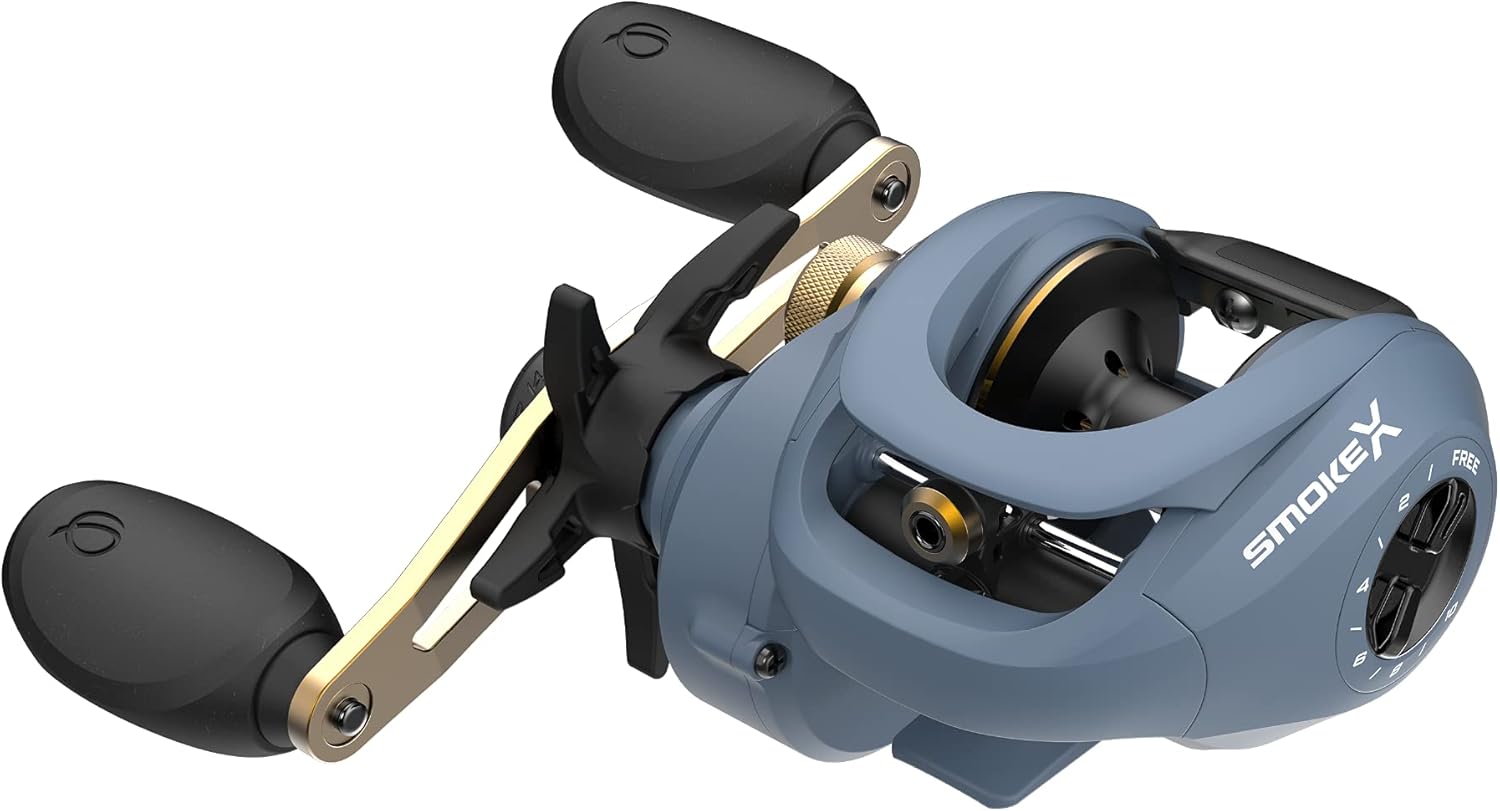 Quantum Smoke X Baitcast Fishing Reel, Size 100 Reel, One-Piece Aluminum X-Frame and Double Anodized Aluminum Spool, Blue