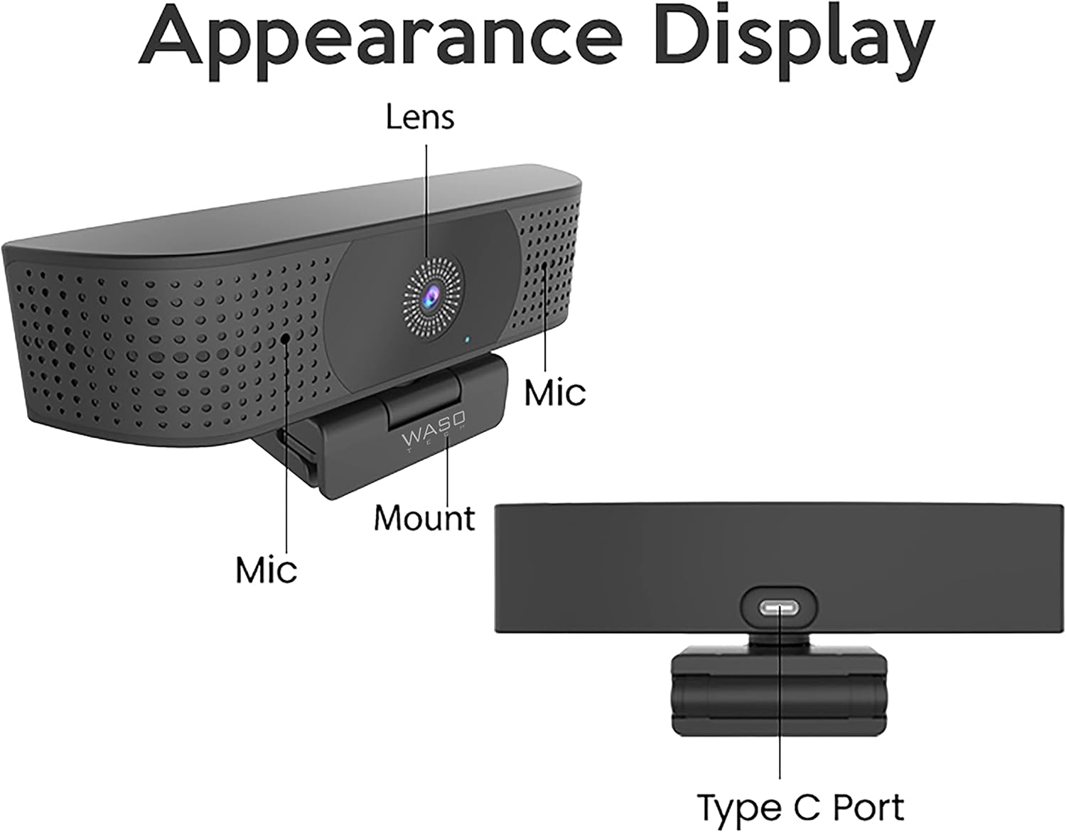 Webcam 4K, Computer Streaming Camera, Webcam with Microphone, 8MP 30fps Ultra HD, Auto Focus, USB, WC-380, for Desktop/Laptop, PC/Mac, Conferencing